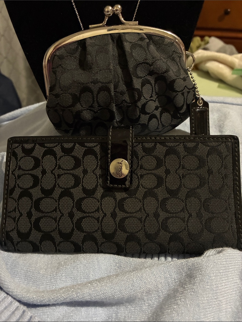 Coach Black Signature Canvas Wallet with Coin Purse
